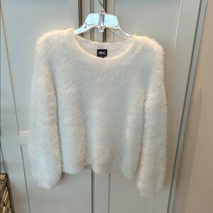 INC International Concepts Cream Fuzzy Crewneck Sweater